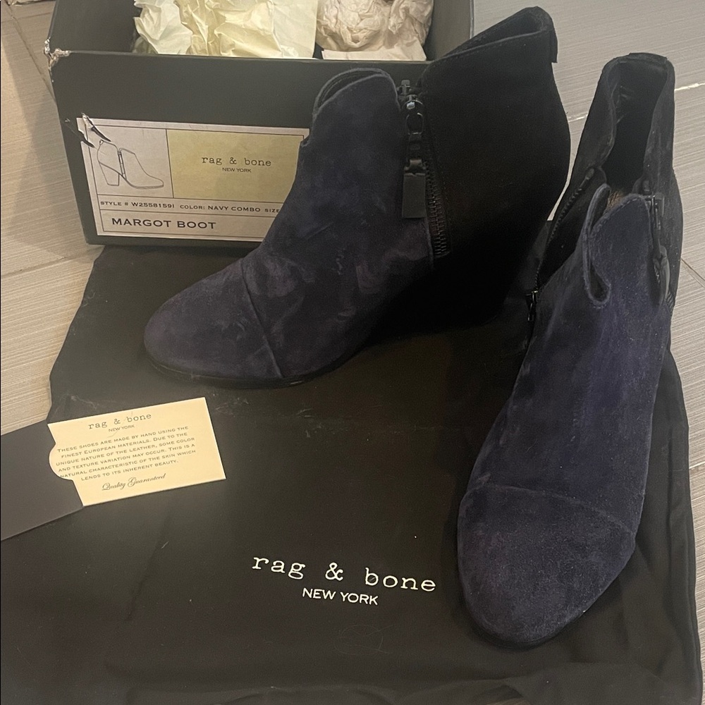 Rag & Bone Dark Blue Suede Ankle Booties
